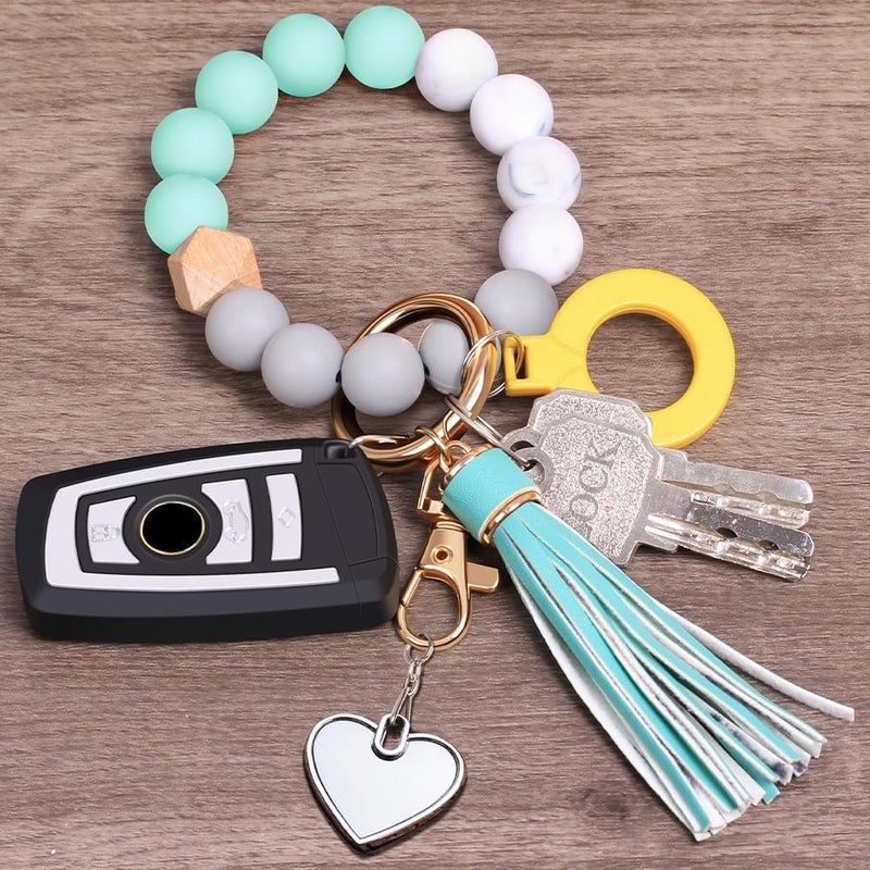 UpUDo Keychain Bracelet Wristlet, Silicone Beaded Key Ring Bracelet with Card Wallet, Elastic Keyring Bangle for Womens - Image 3